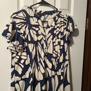 Navy and Cream Patterned Blouse
